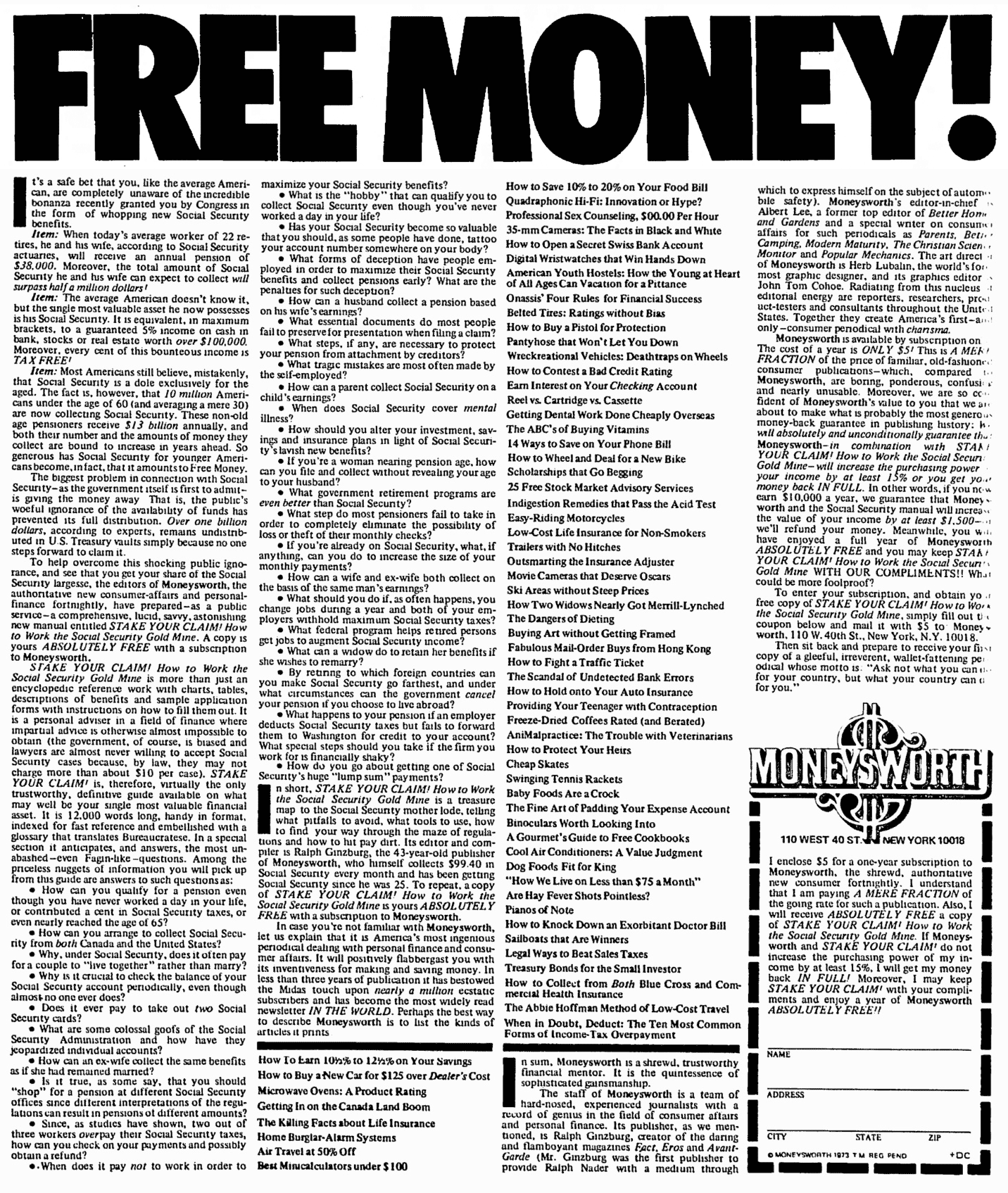 拉尔夫·金兹堡(Ralph Ginzburg ) 的免费金钱广告-销售信军火库